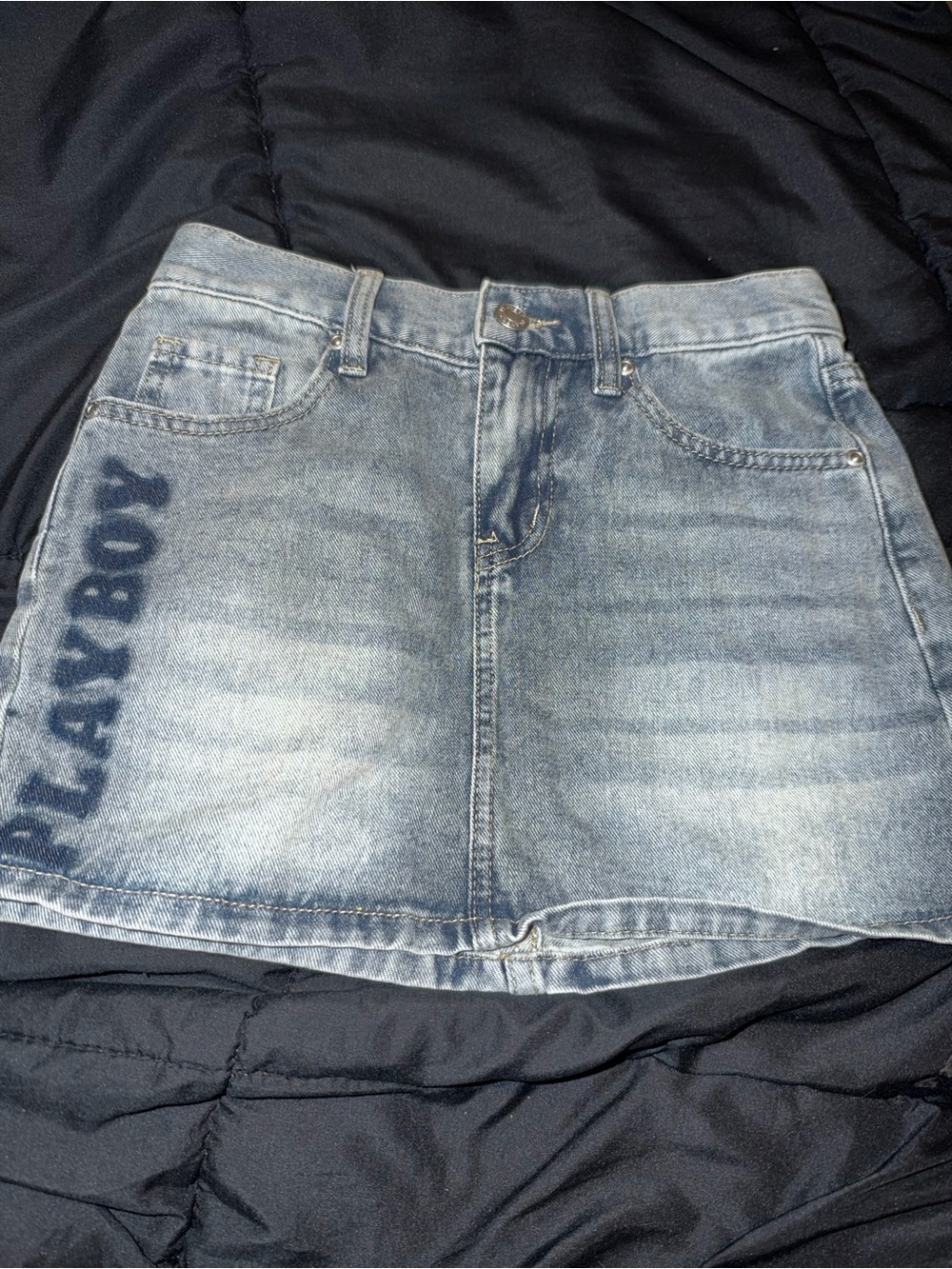 PLAYBOY Light Wash Denim Mini Skirt with Side Logo